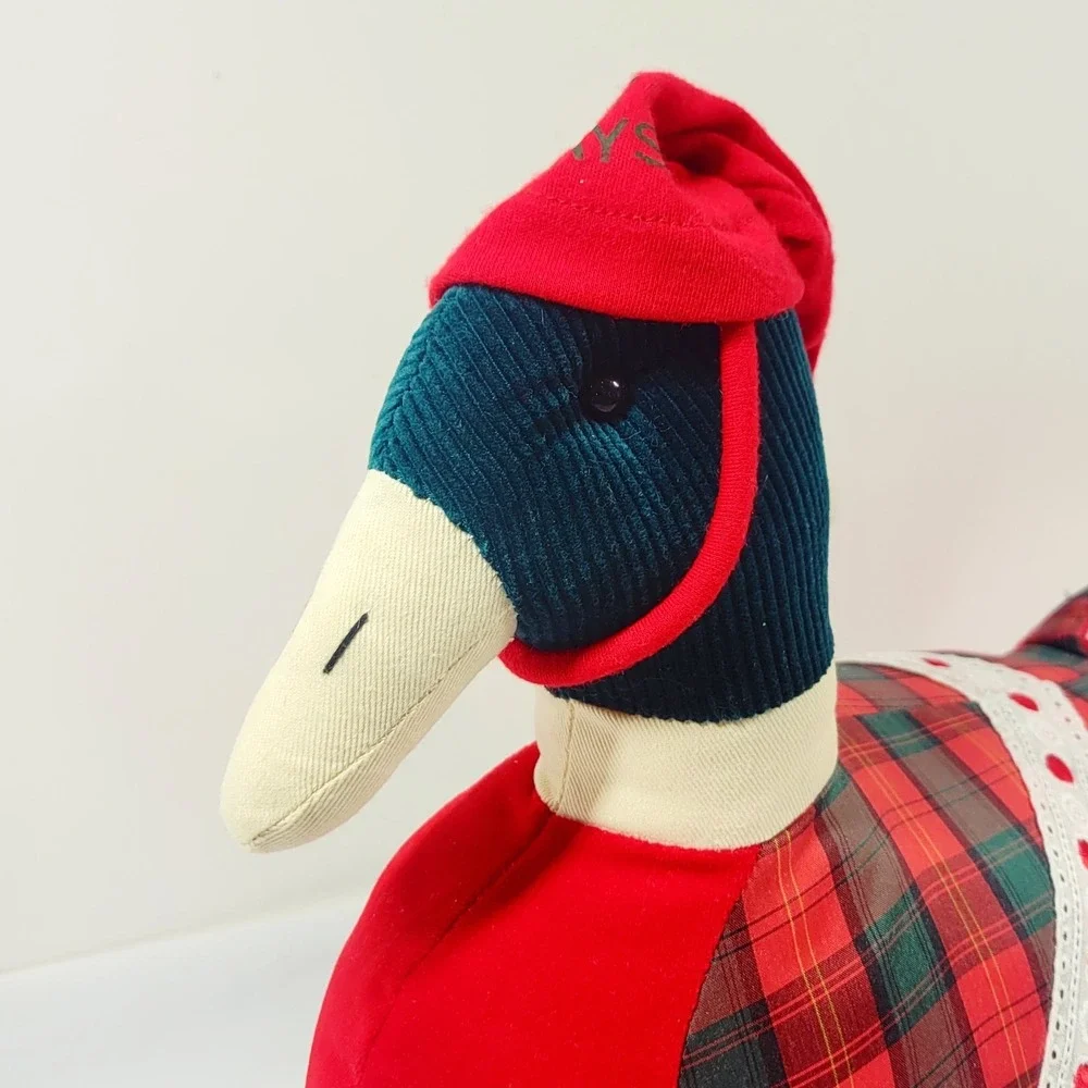 Vintage Tartan Plaid Patchwork Plush Mallard Duck Shelf Sitter Holidays Country